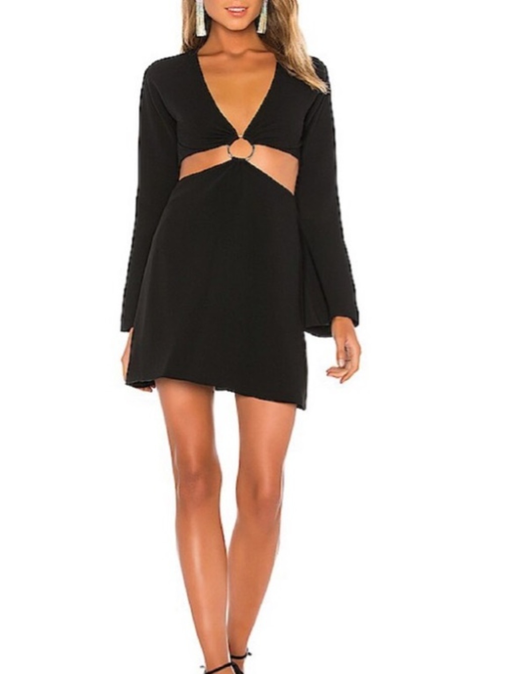 Cinq a sept sola cocktail cut out flare‎ sleeves dress black size 2 NWT